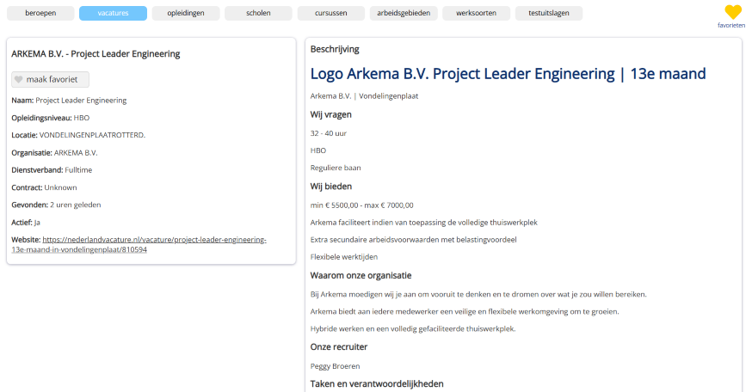 Screenshot vacature TrjcT